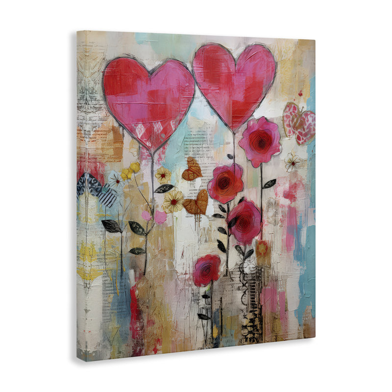 Art mural sur toile "Whimsical Hearts & Garden" par LSR Design Studio, H 20 po x l 16 po