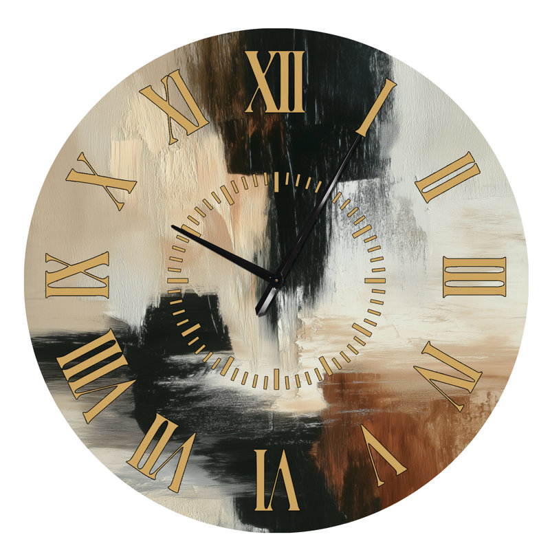 Horloge murale en métal de style milieu du siècle, motif abstrait à coups de pinceau noirs, Surdimensionné
