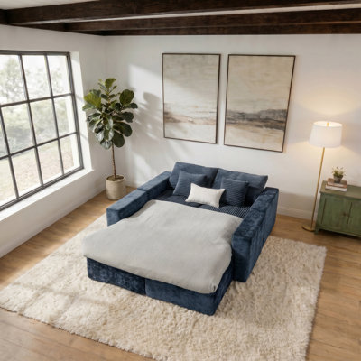 142" Cloud Sectional Couch with Comfy Chaise, U Shaped Modern Modular Sofa, Deep Seat Corduroy Couch, No Assembly Required 6 Seat Convertible Sofa for Living Room Lounge