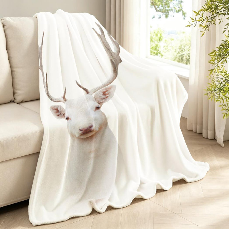 Jeté en molleton blanc ultra doux, imprimé cerf Albus, Throw 40" x 50"