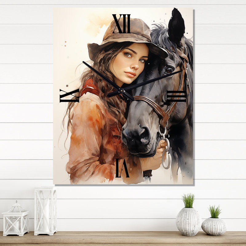 Horloge murale Cowgirls And Horse Bond II - Portrait, Grand