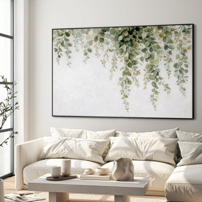 Extra Large Wall Art Fabric Print - Sage Green Hanging Vine Botanical Minimalist Bathroom Decor - "Frame Assembly Required (Unfinished Frame)"