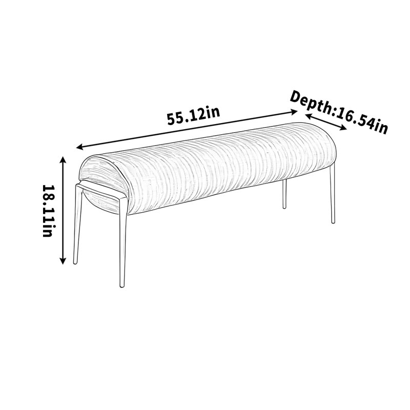 Banc en métal à rembourrage doux, Vert, H 18,11 po x l 55,12 po x P 16,54 po