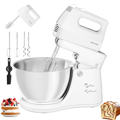 Stand Mixer Electric Kitchen Mixer, 4.8 QT Auto-Rotating Bowl & Beater Tilt-Head 2-IN-1 Standing Hand Mixer, 250 Watt 5-Speed with Turbo Boost Household Mixer with Beaters & Dough Hooks for Baking
