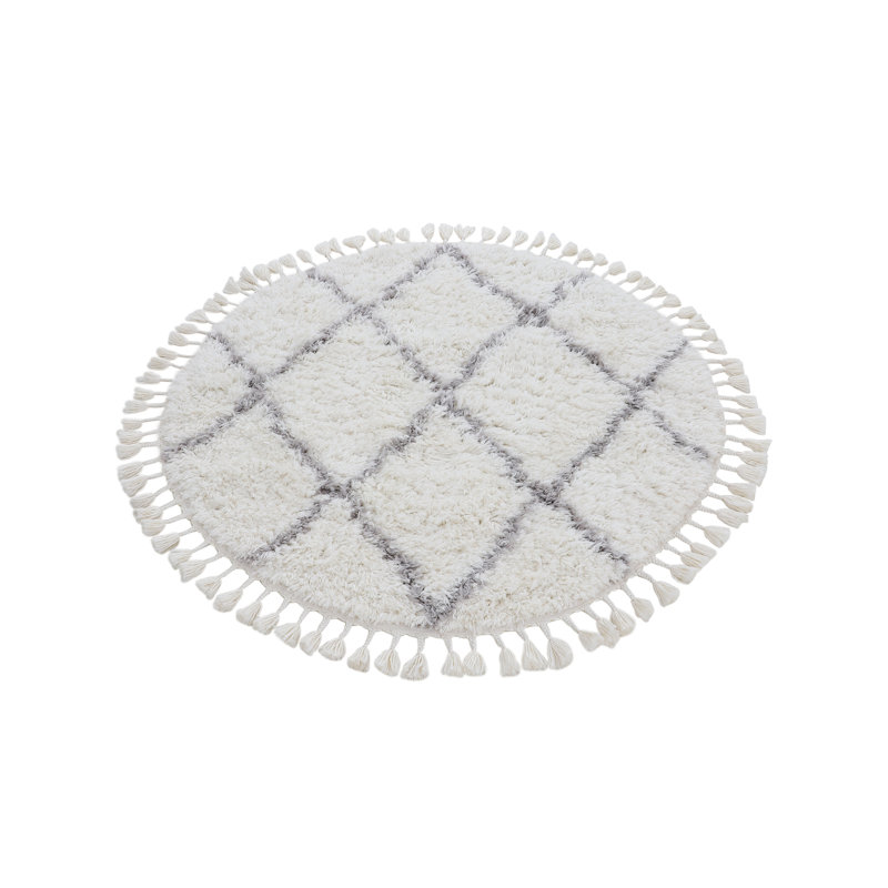 Eddy Shaggy Boho White Rug, Round 200cm