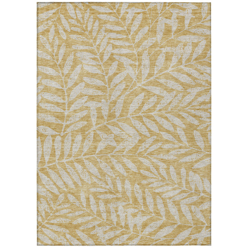 Tapis d'intérieur lavable à motif floral doré et gris 5 pi x 8 pi