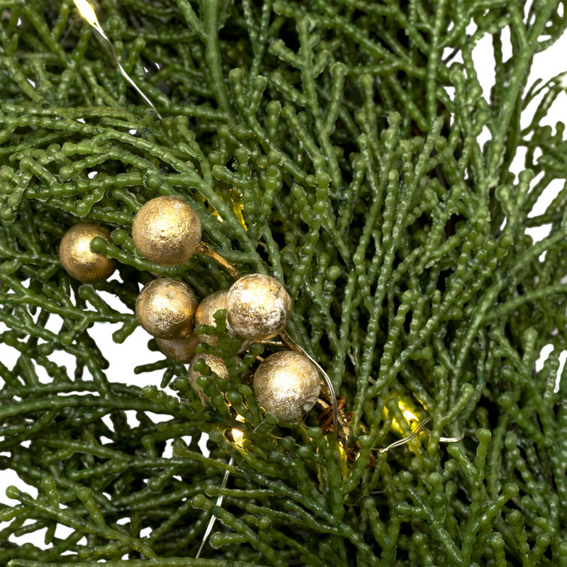 Real Touch Cedar And White Pine Artificial Christmas Wreath - 30" - Warm White LED