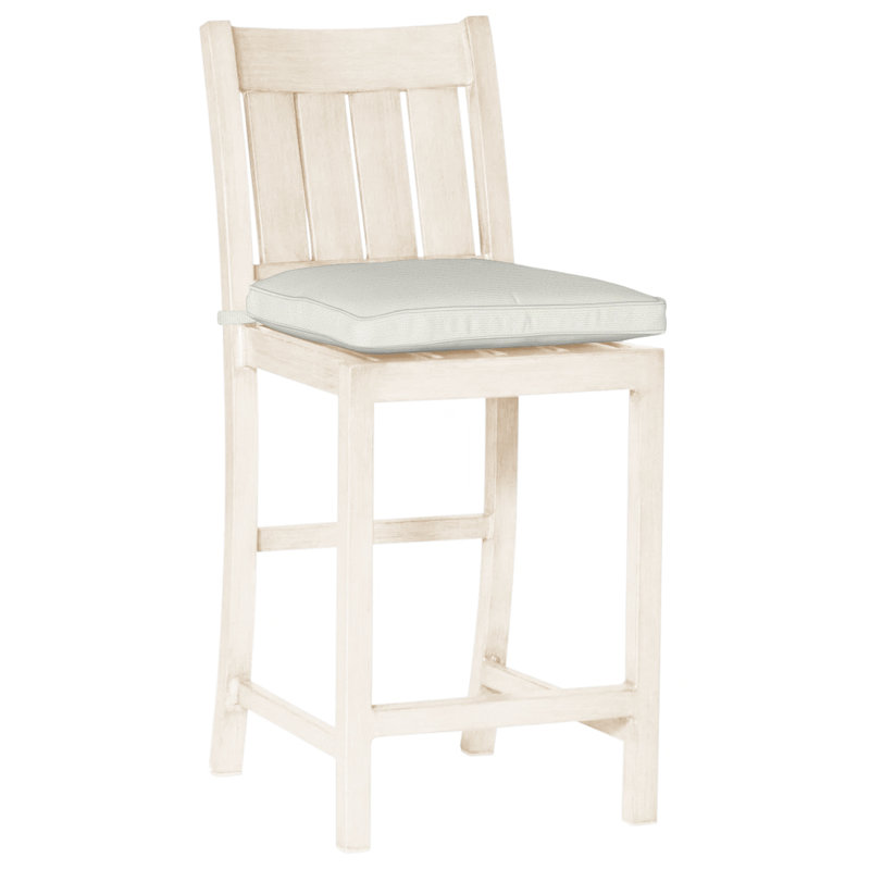 Club 24" Patio Bar Stool with Cushion, Welt, Natural White, Mahogany