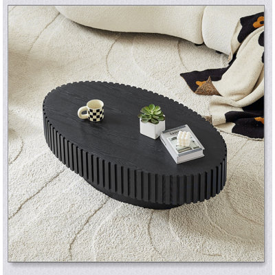 Modern Handcrafted Oval Coffee Table With Sturdy Pedestal, 43.7 Inch Length, Perfect For Compact Living Spaces