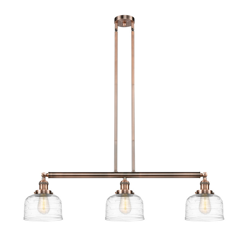 Bell - Luminaire suspendu pour îlot de cuisine 3 lumières 41 ", Tourbillon déco transparent, Or satiné, DEL