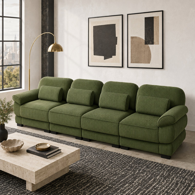 Canapé modulaire en velours côtelé de 132,3 po Burwell, Vert