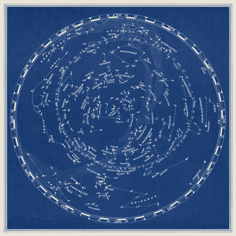 Stars And Constellations Chart - Wrapped Canvas Painting, 30cm H x 30cm W