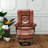 32" Contemporary Leather Recliner and Ottoman with Swiveling Mahogany Wood Base-71074099