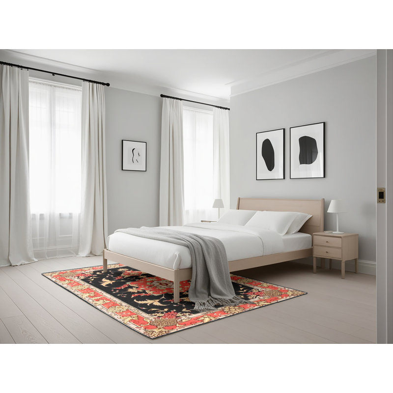 Tapis orange/noir traditionnel Linets, Rectangle 5 pi x 7 pi