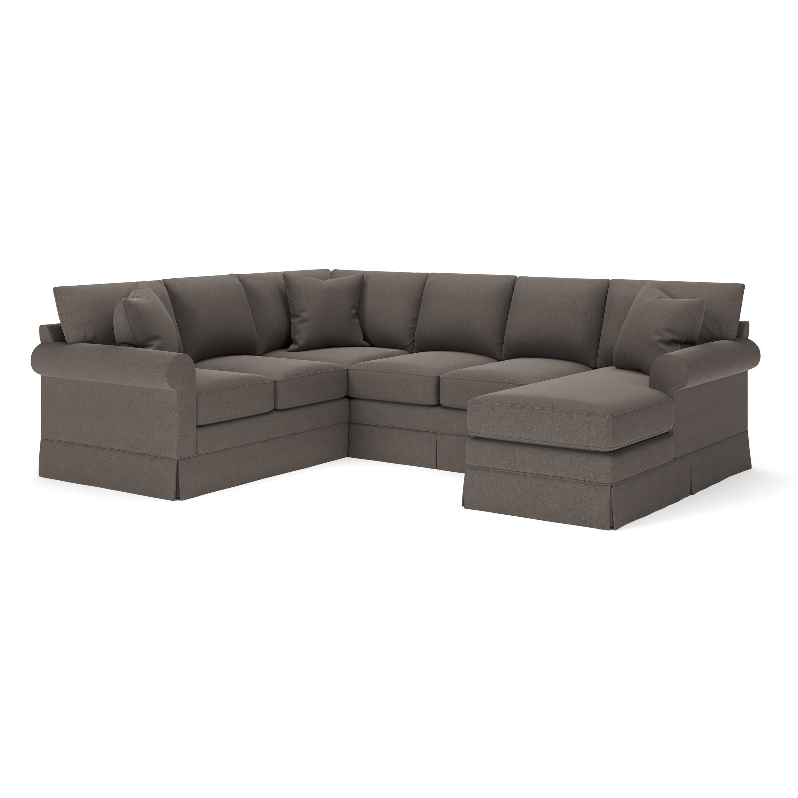 Friedman Upholstered Chaise U-Sectional, Right Hand Facing, Drusky Charcoal Sustain® Basketweave
