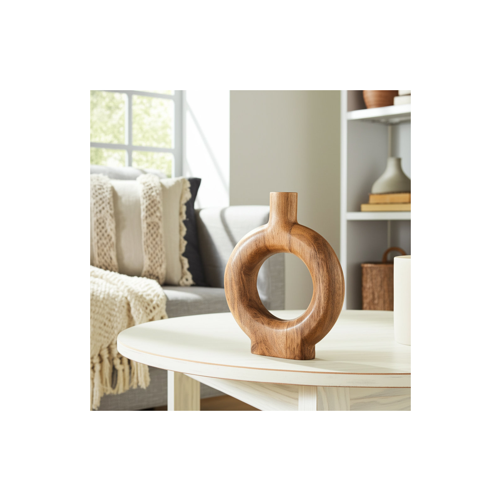Natural Wood Donut Shaped Vase, 12"