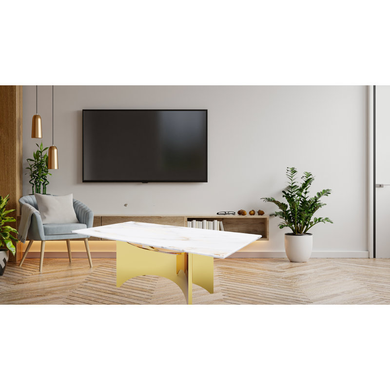 Ursulina Coffee Table With Gold Metal Base In Rectangular Shape
