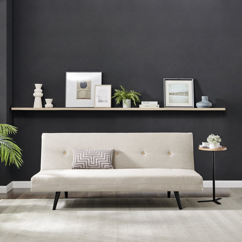 Tomson 2 Seater Sofa Bed Sleek Modern Minimalist Design - Luxury Upholstered Fabric Chesterfield, Beige