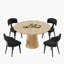Ensemble de salle à manger rond 5 pièces avec table à pied centrale et chaises rembourrées-626328741-626328746