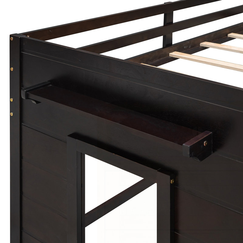 Lit mezzanine simple avec armoire et tablette, Espresso