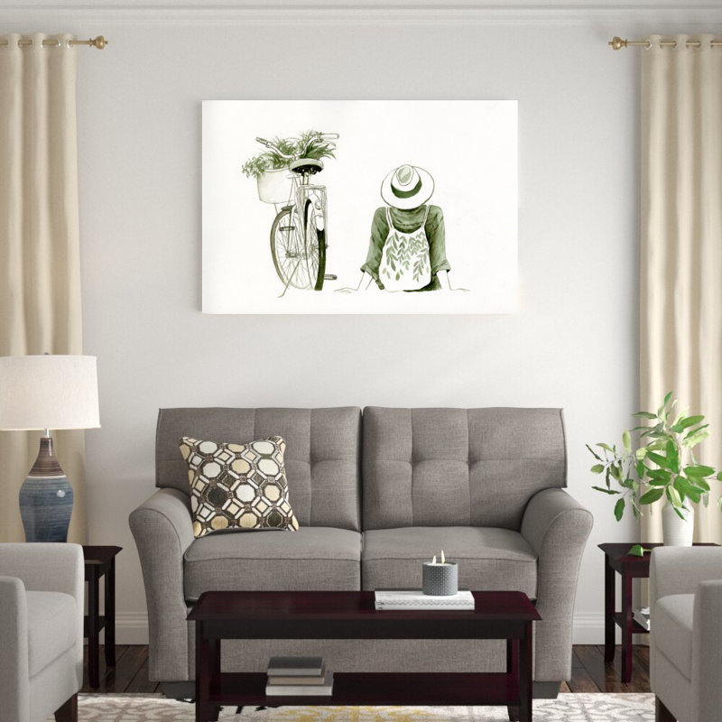 «Watercolor Spring Bike And Man», reproduction sur toile tendue, H 32 po x l 48 po