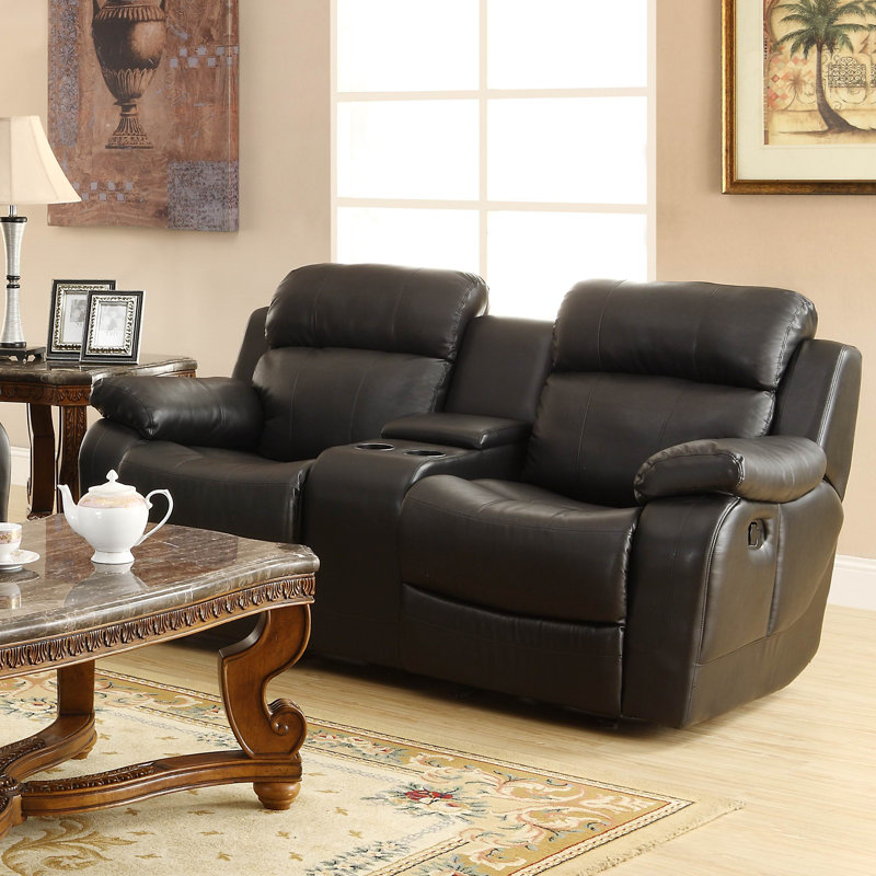 Cox 77" Pillow Top Arm Reclining Loveseat, Black Faux Leather