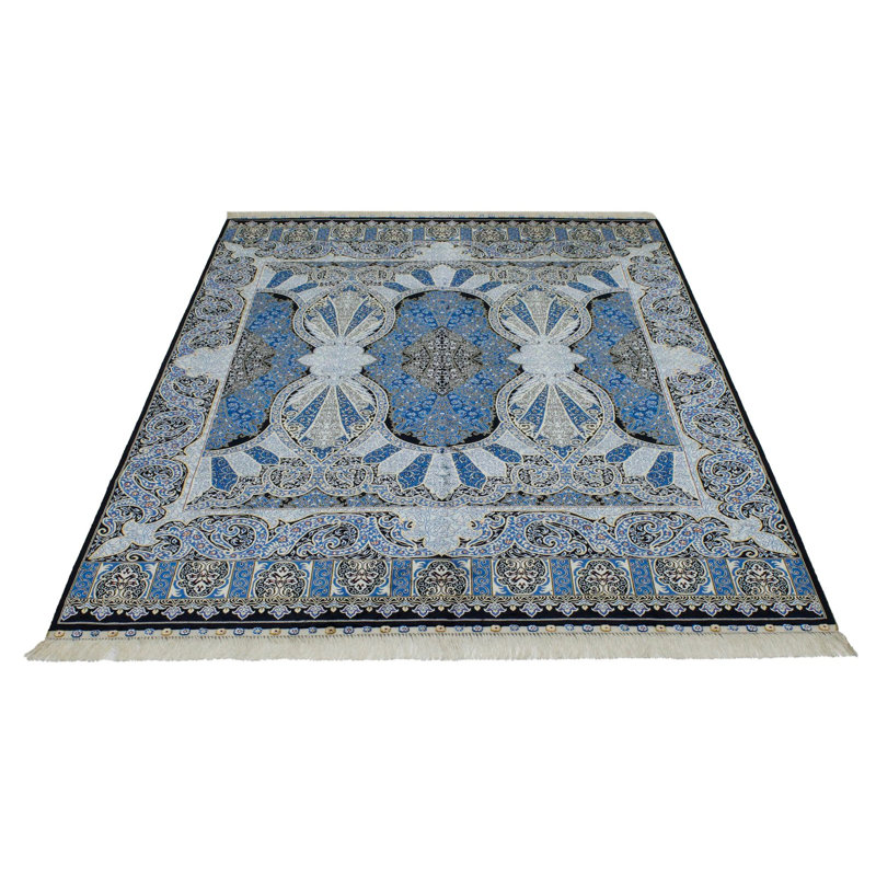 Tapis turc noir et bleu 5 x 7