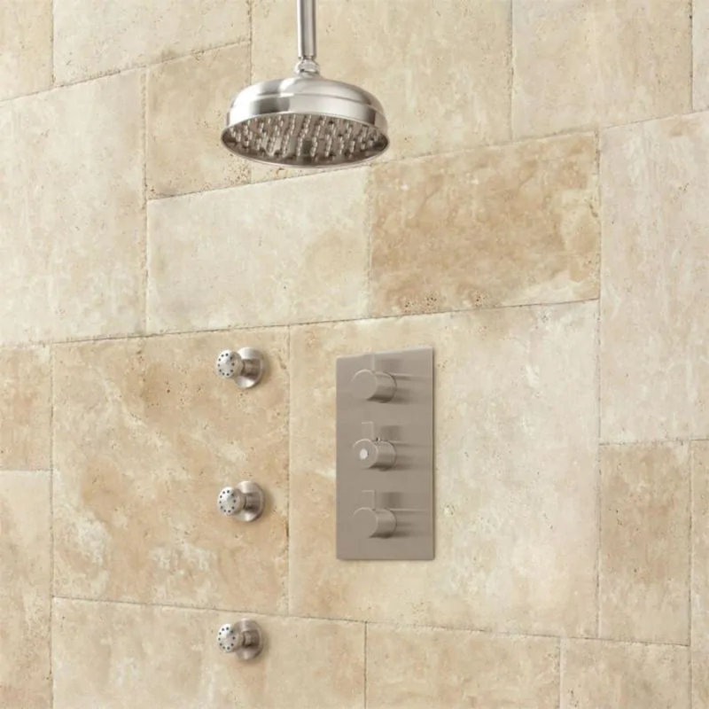 Système de douche contemporain en acier inoxydable avec pomme de pluie et douchette à main pour plus de flexibilité