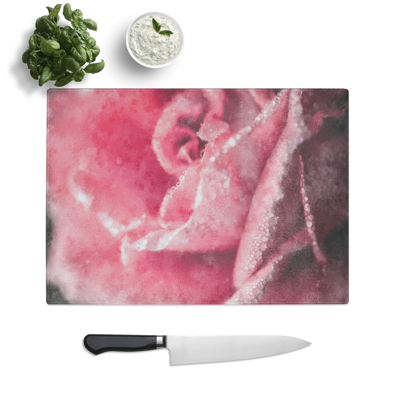 Tempered Glass Petals of a Pink Rose Chopping Board, 20 cm x 28.5 cm