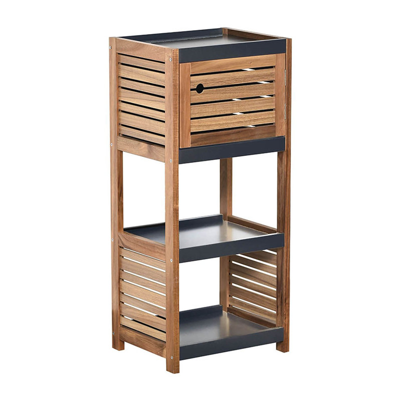 Compact Bathroom Storage Cabinet with Open Shelves and Vented Door, Brown and Grey - Elements Collection