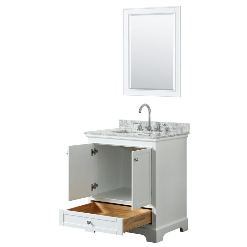 Ensemble de meuble-lavabo simple 30 "avec miroir Deborah, Blanc, Chrome poli