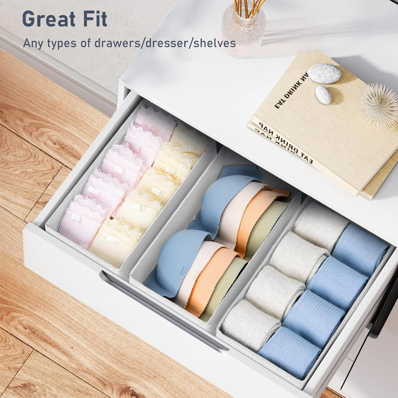 Drawer Organizer For Clothes - Underwear, Socks, Bras, Ties, And Belts Storage Box With Open Design, Side Insert Cardboard, Set Of 6 For Dresser And Wardrobe Organization