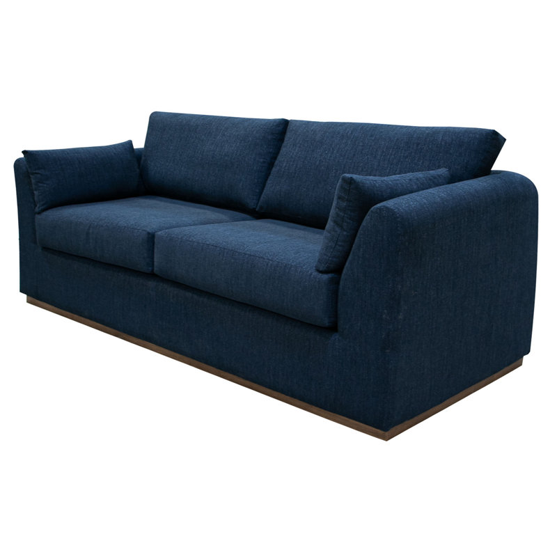 Structure et base en bois Romul, canapé, Polyester bleu foncé, H 36,5 po x l 90 po x P 38,5 po