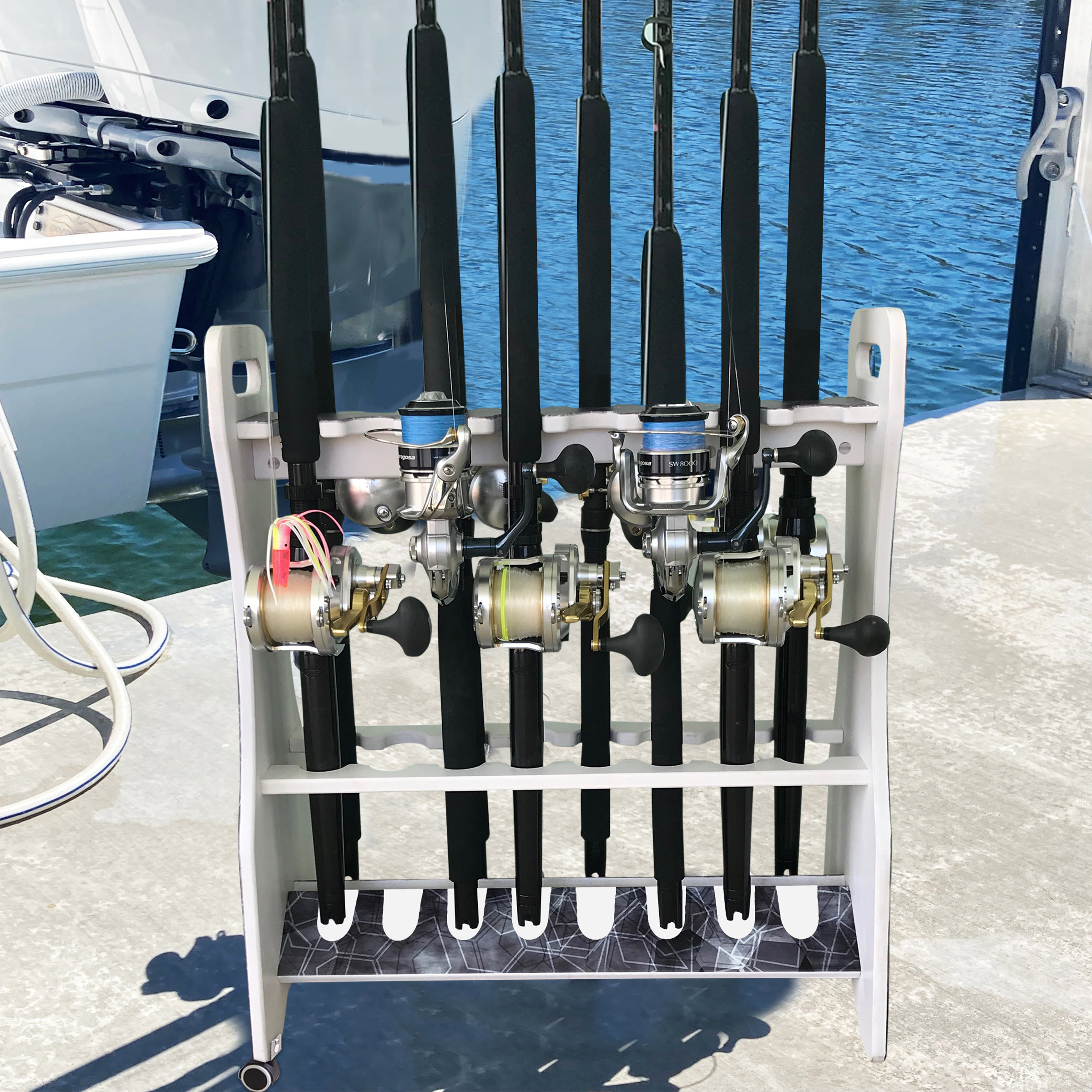 Rush Creek Reel Salty Saltwater 16 Rolling Rod Floor Rack | Wayfair