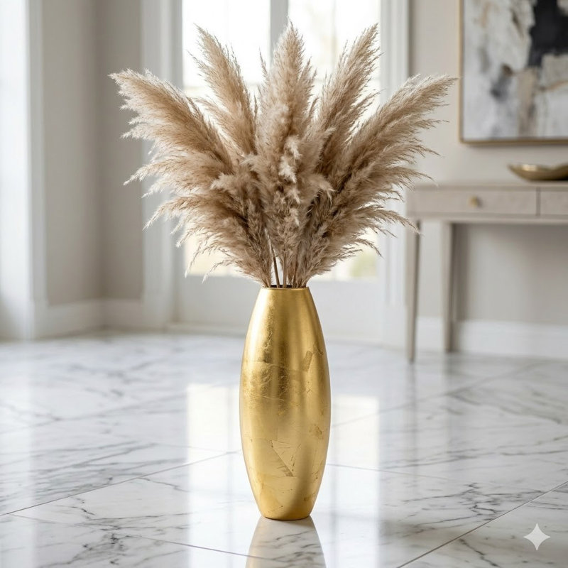 Vase AMaryllis, Doré, Hauteur totale - 20 po