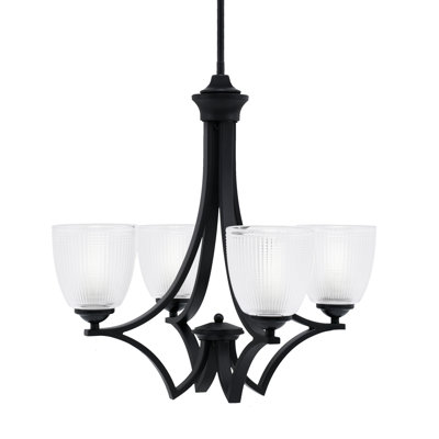 Lustre 4 lumières Zilo illustré avec verre côtelé transparent 5 po Zilo