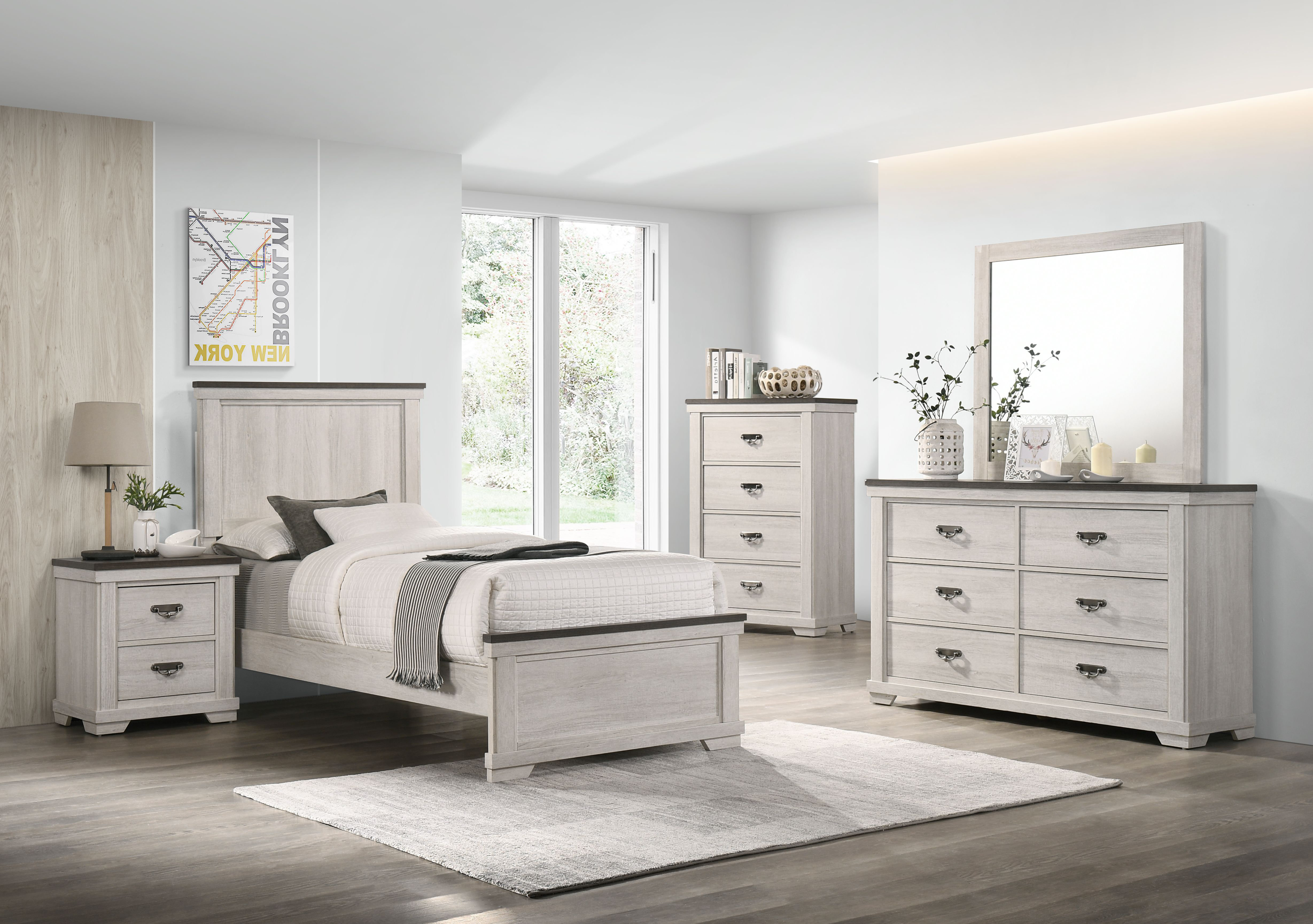 August Grove® Dareck Cream/Brown Panel Bedroom Set Special 5 Bed ...
