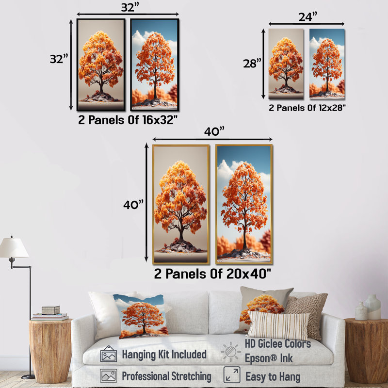 Doux tons neutres d'érable - Ensemble de 2 impressions sur toile d'érable, H 28 po x l 25 po, Cadre flottant noir