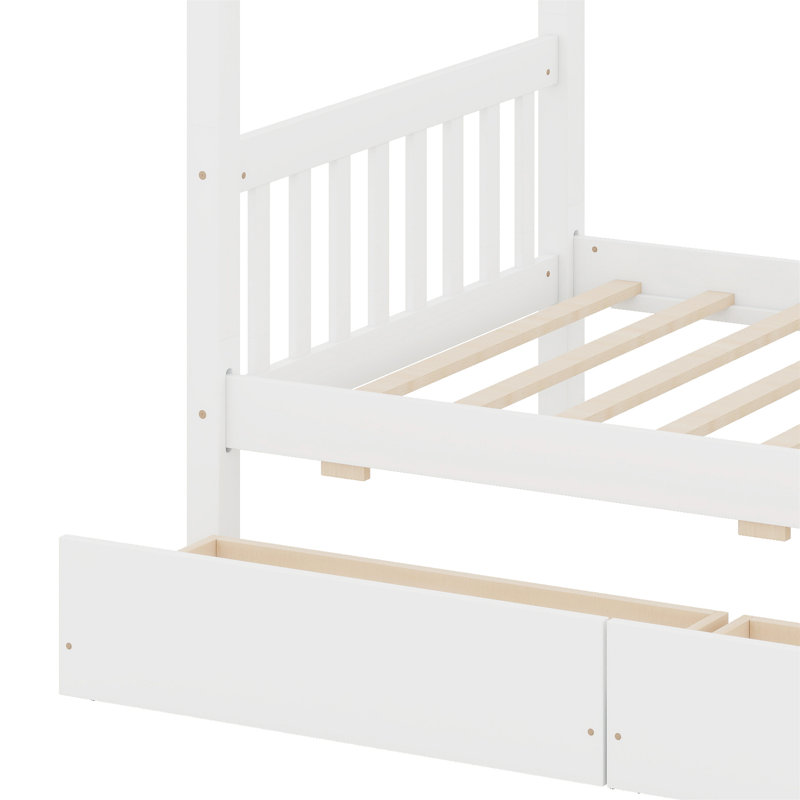 Lit en bois avec tiroirs, Blanc