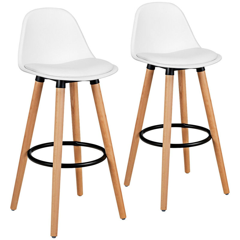  Jiovonni Upholstered Counter Stool with Beech Wood Legs, White, Bar Stool ( Seat Height 28.5")