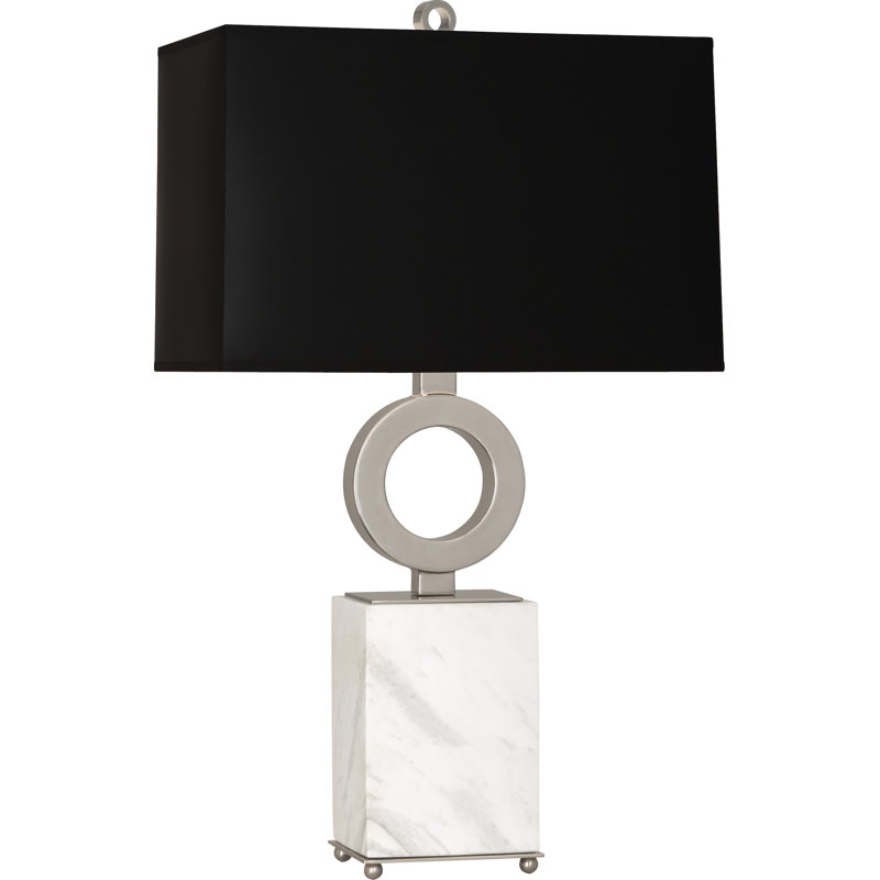 Oculus Table Lamp, Antique Silver/White Marble, Black Opaque