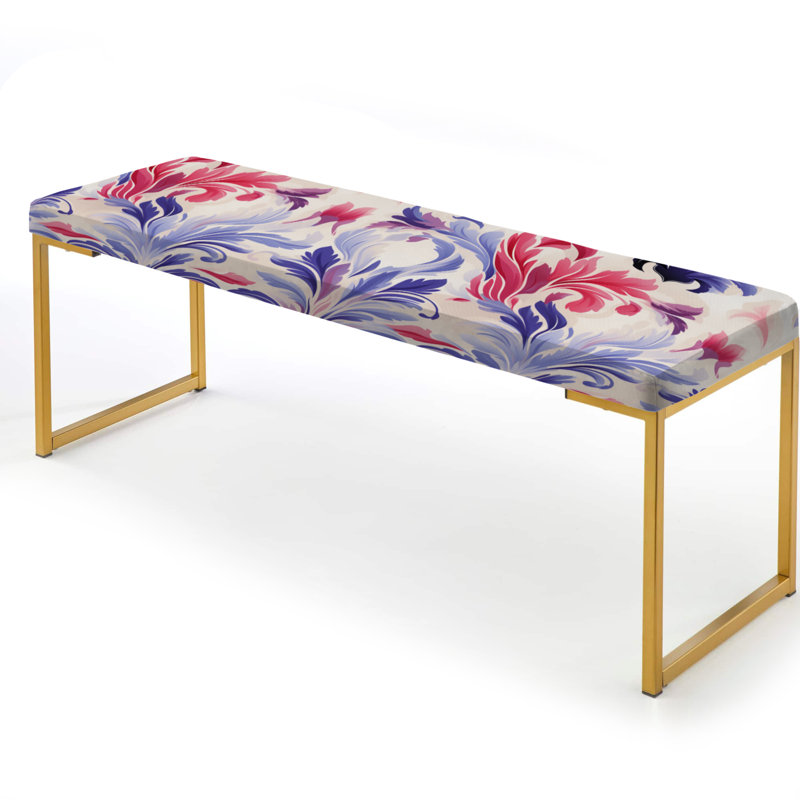 Pink And Purple Ikat Facade Splendor - Ikat Upholstered Gold Bench