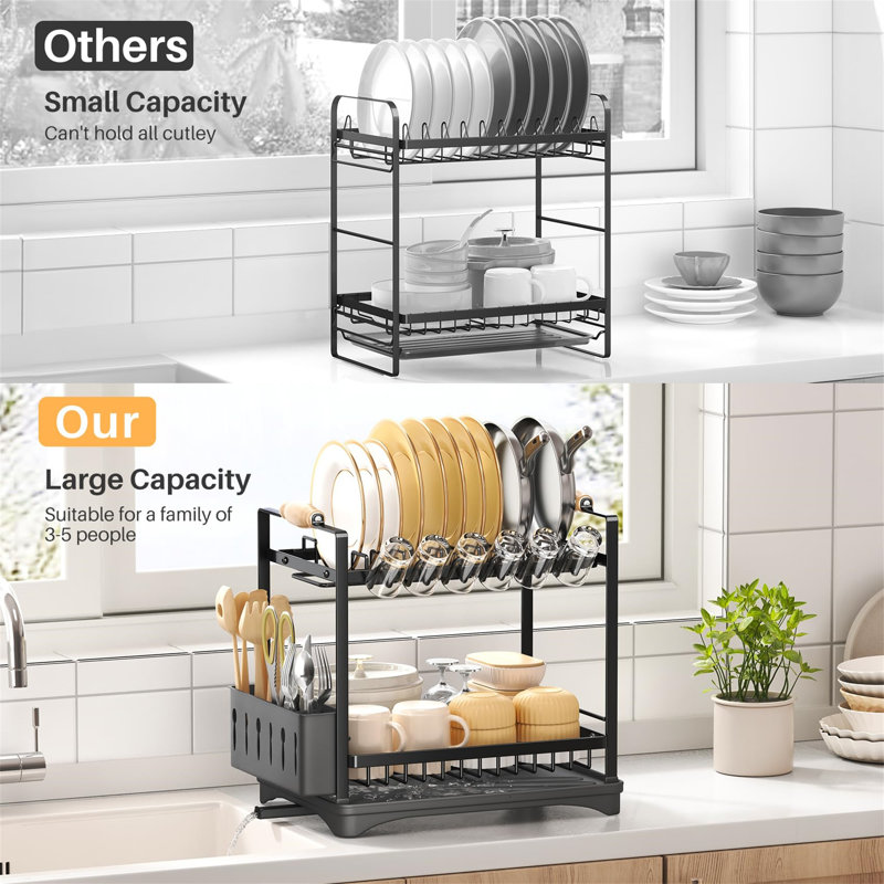 Dish 2 Racks Ebern Designs Rifah Two Tier Dish Rack | Wayfair.co.uk
