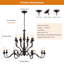 Lustre classique / traditionnel à 16 lumières à intensité variable