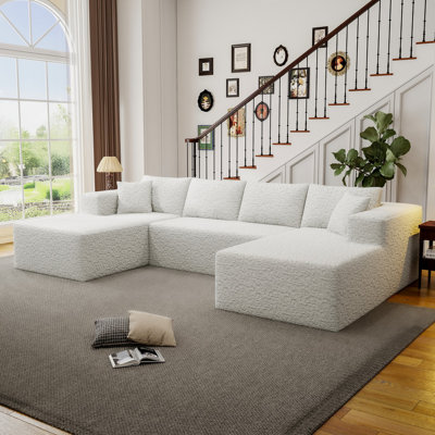 Boneless 141"L X 69"W X 23.62"H U Shape Modular Sectional Sofa, Chenille Fabric Oversized Sectional Sofa, 6 Seat U Shaped Couch With 2 Pillows For Living Room, Bedroom, Office, No Assembly Require