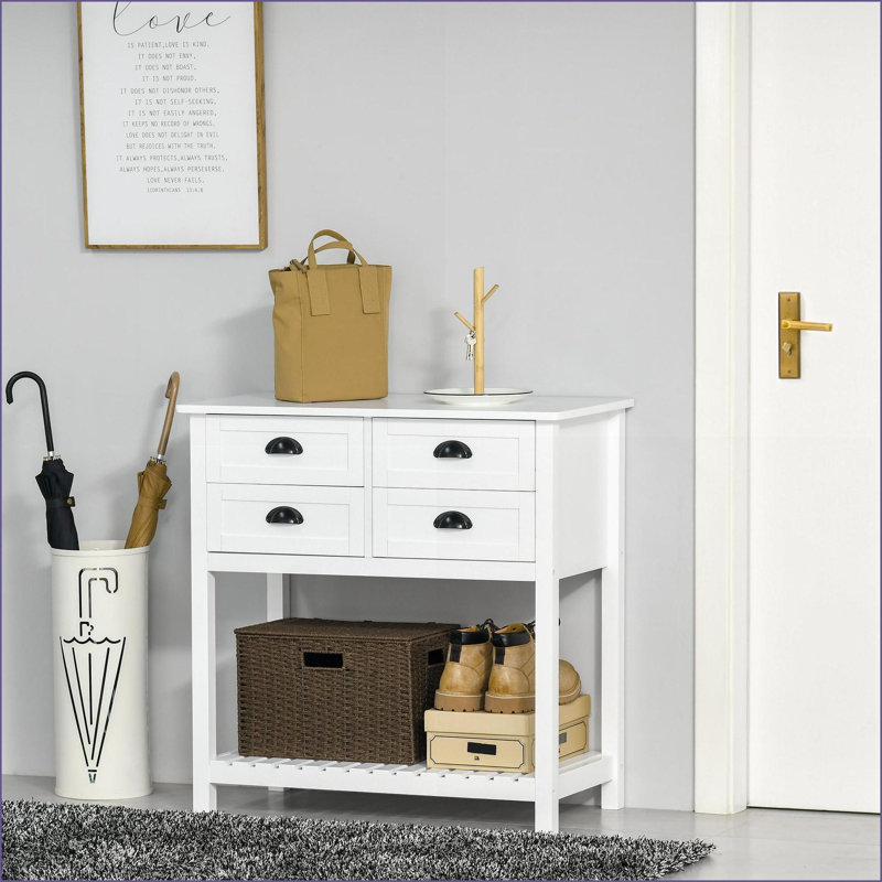 Sideboard Buffet Cabinet, White HOMCOM 4-Drawer with Slatted Shelf | MDF | Kitchen/Living Room Coffee Bar