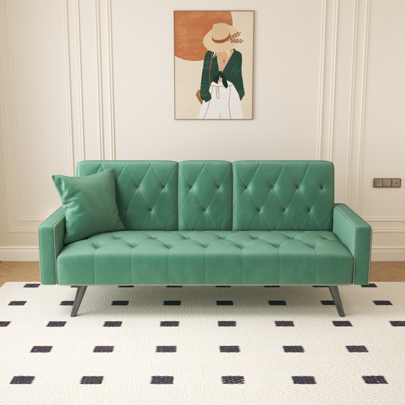 Jillane 72.4'' Square Arm Upholstered Sofa Bed, Green Velvet