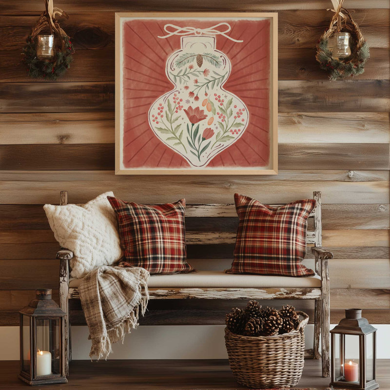 Imprimé floral rétro de Noël, Cadre simple opaque blanc, bois massif, H 13,5 po x l 13,5 po