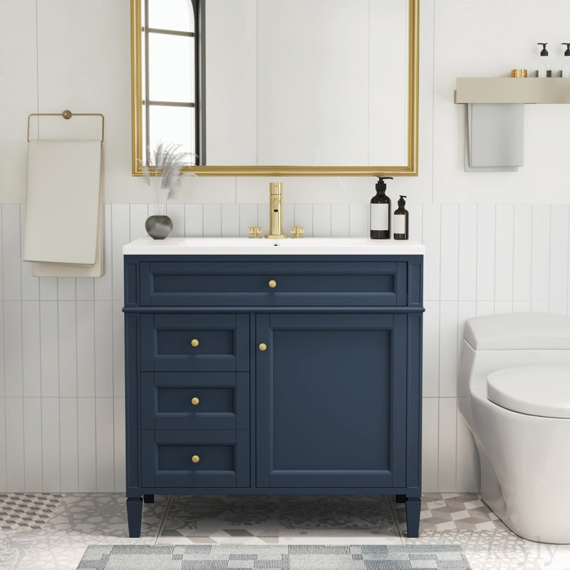 Meuble-lavabo simple 36 po avec plateau en céramique Dimitilde, Bleu