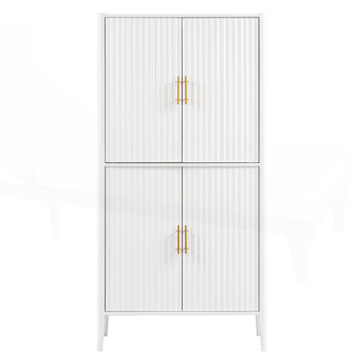 Broxton cannelé moderne avec présentoir en verre, porte-verres à pied et tablettes réglables pour un rangement et une organisation élégants
